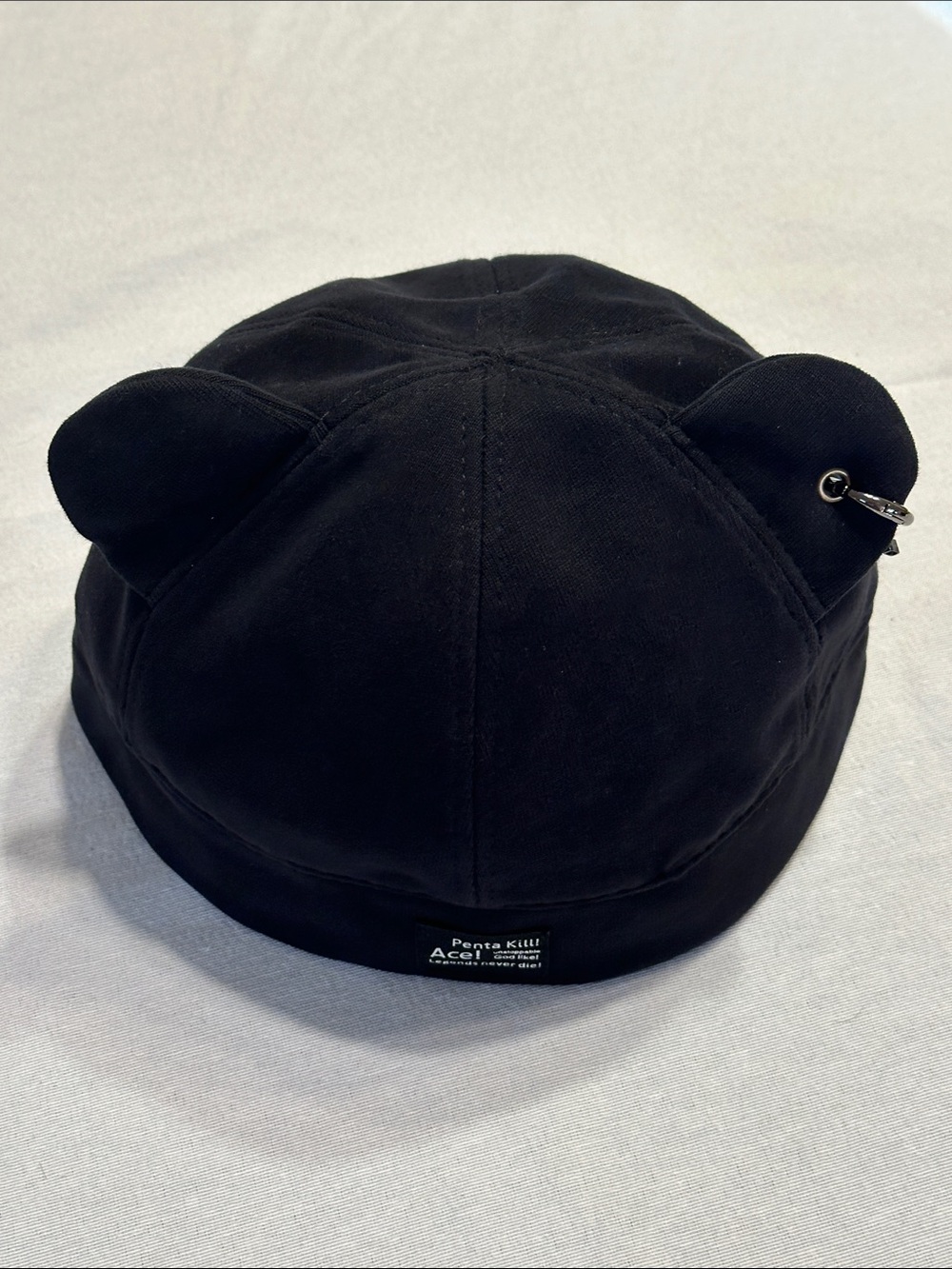 NWOT, Black Bear Ear Beanie Hat with Earring Accent Gaming Goth Anime
